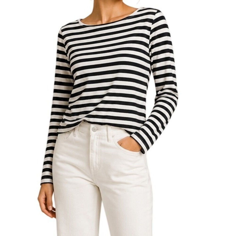 Sanctuary Black White Striped Organic Cotton Long Sleeve Top Women's Medium